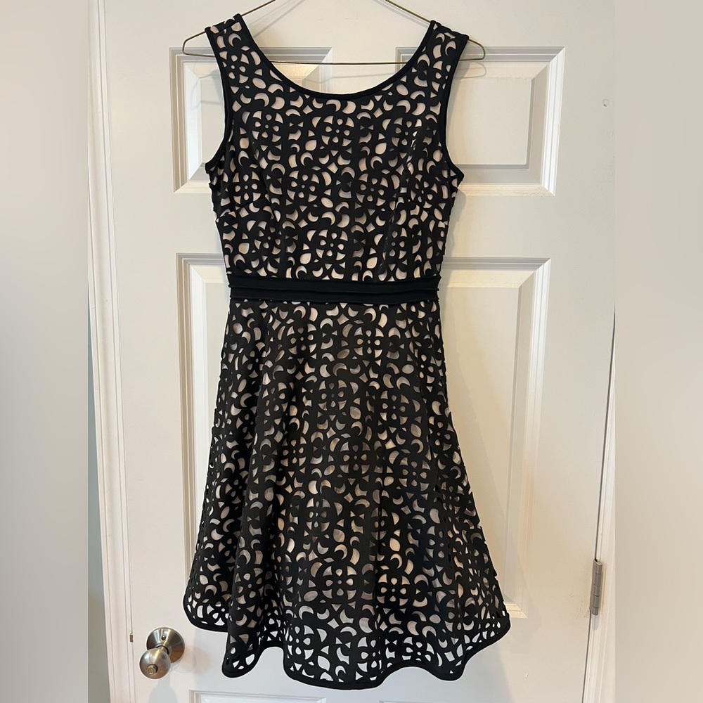 Xscape A-line laser cut cocktail dress